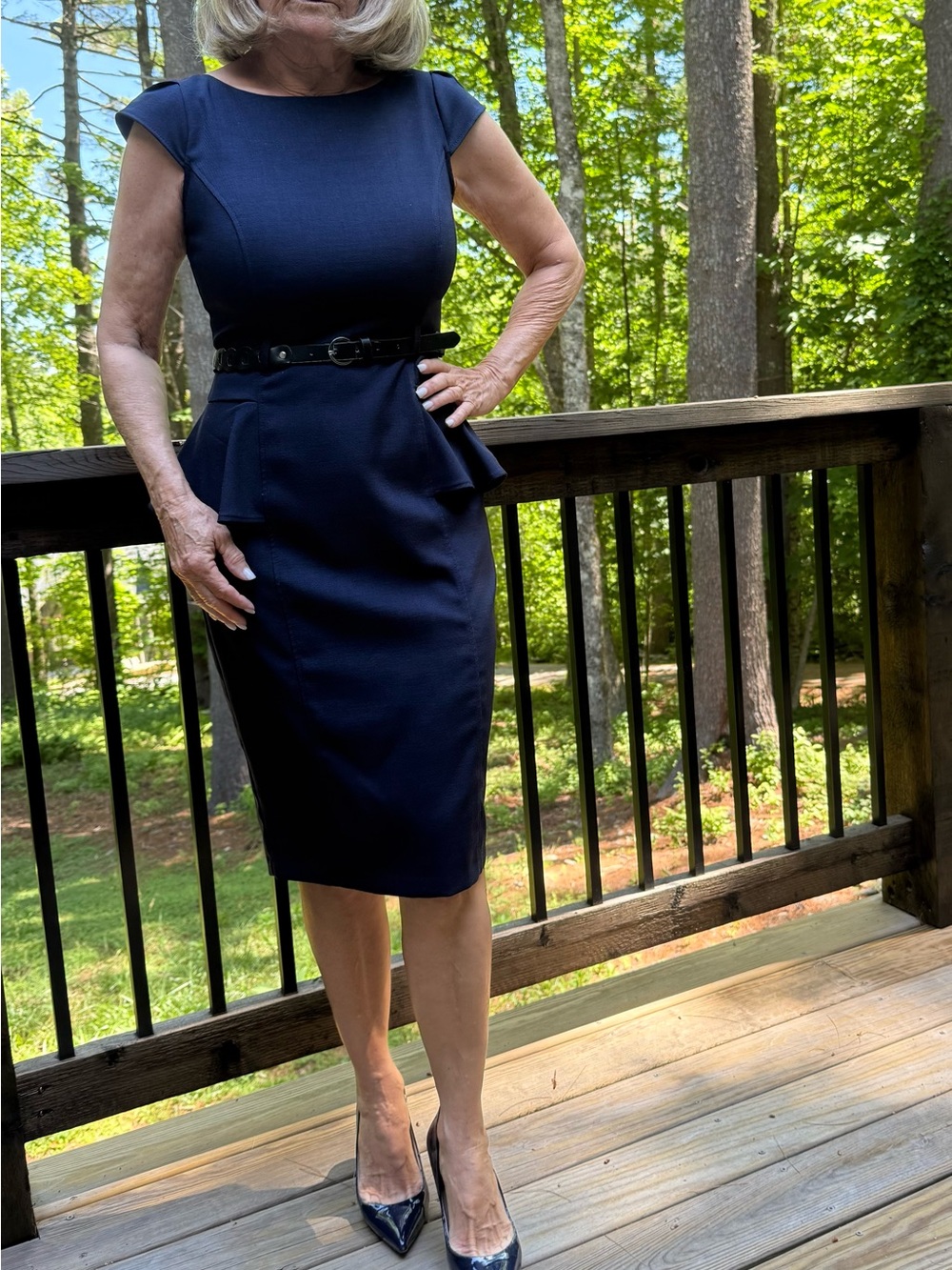 XOXO Navy Peplum Slimming Dress with Decorative Belt